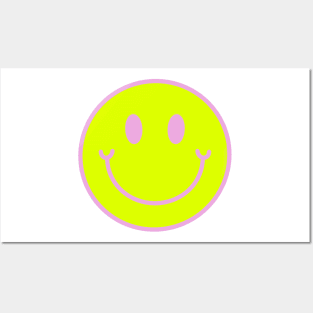 Neon Yellow and Pink Aesthetic Smiley Face Posters and Art